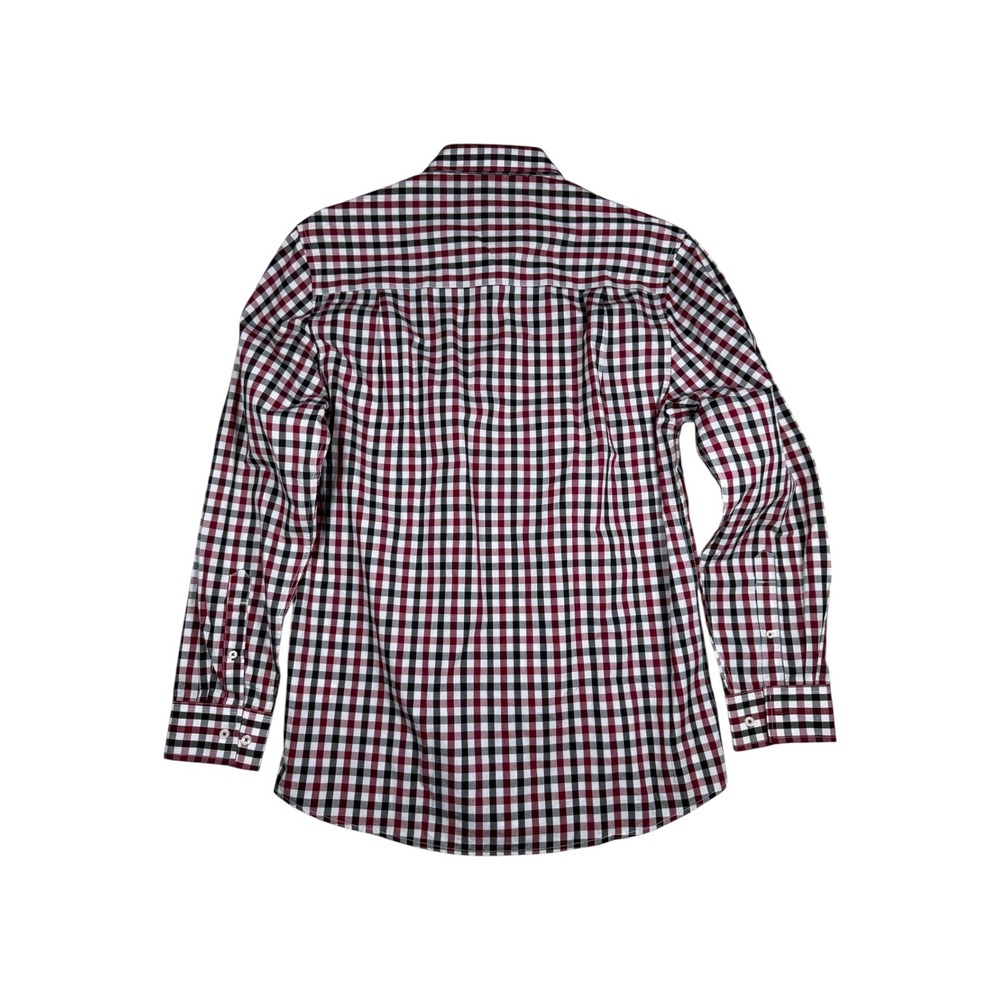 Nick Graham Mens Modern Fit Gingham Shirt Burgundy Black White Size L 16-16.5 - Picture 3 of 3